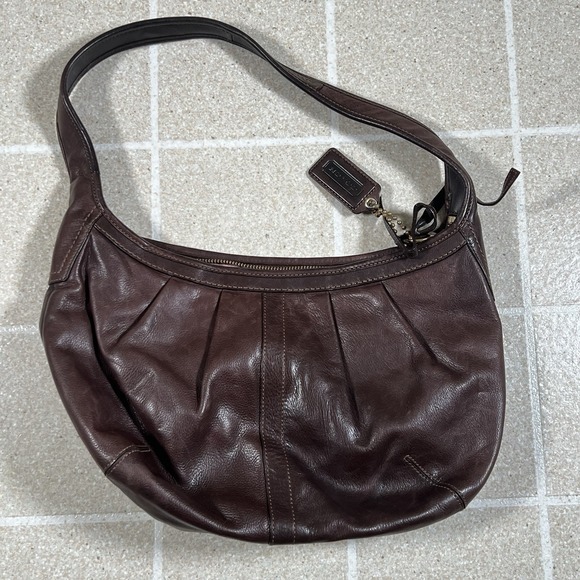 COACH 12235 Ergo Pleated Hobo One Shoulder Bag Brown Leather Used